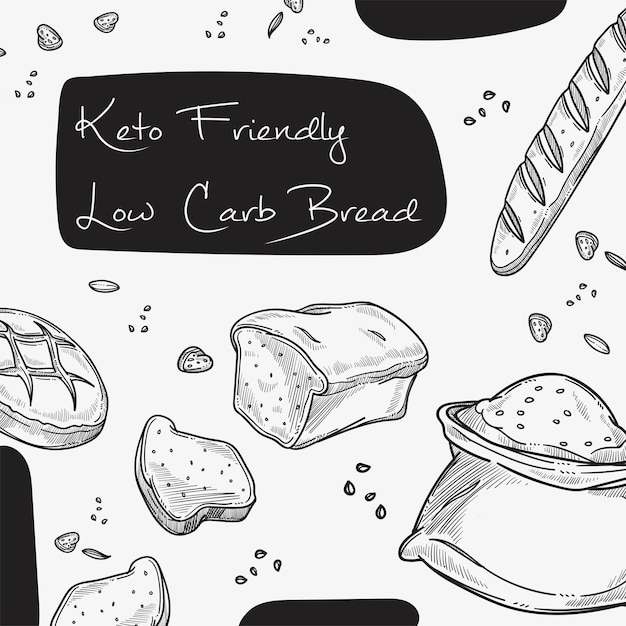 Keto-freundlicher und kartenarmer brot- und bäckereivektor