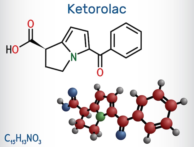 Ketorolac-Molekül Es handelt sich um ein nichtsteroidales entzündungshemmendes Arzneimittel, ein NSAID.
