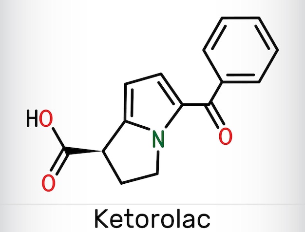 Ketorolac-Molekül Es handelt sich um ein nichtsteroidales entzündungshemmendes Arzneimittel NSAID Skelettchemische Formel
