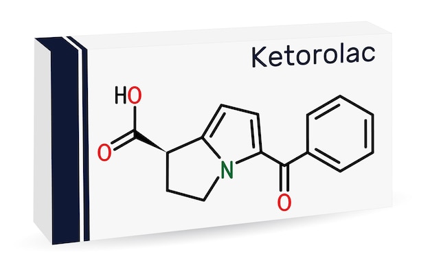 Ketorolac-Molekül Es ist ein nichtsteroidales entzündungshemmendes Medikament NSAID Papierverpackung für Arzneimittel