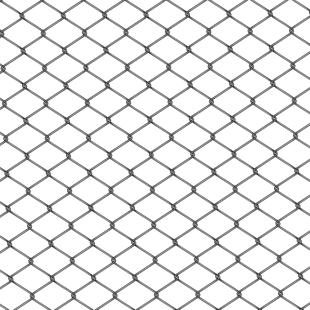 Kettenzaun. Realistischer Metalldrahtzaun lokalisiert auf weißem Hintergrund.