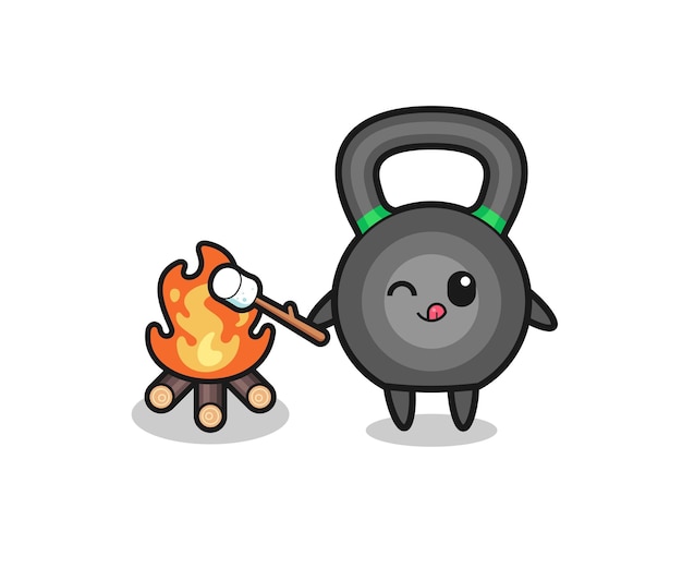 Vektor kettlebell-charakter brennt marshmallow