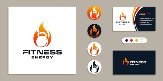 Kettlebell mit feuergeistzeichen. inspiration für fitness-, fitness-logo- und visitenkarten-designvorlagen