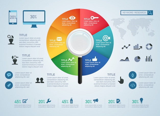 Keyword-recherche-konzept und element für infografik