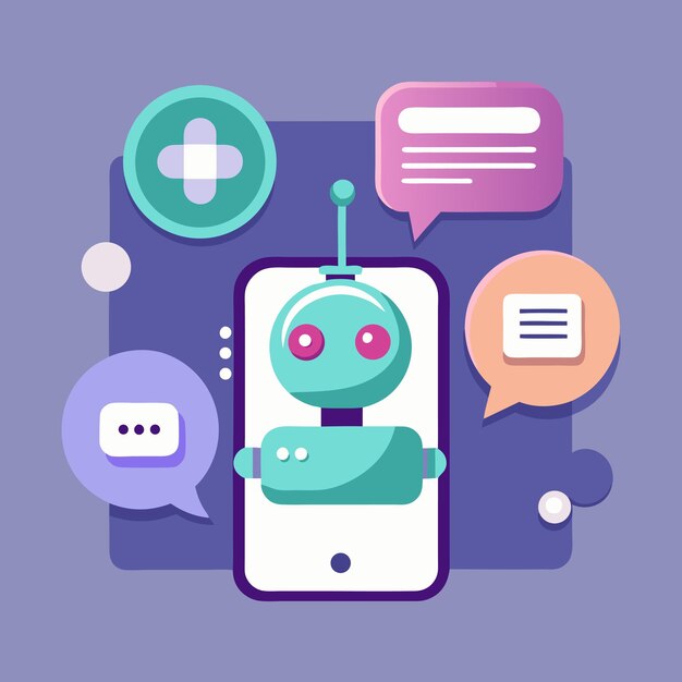 KI-Chatbot auf dem mobilen Vektor des Robot-Assistenten angezeigt