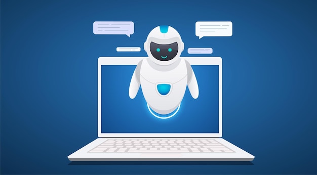Ki digitaler chat-bot intelligenter gesprächsassistent auf laptop künstliche intelligenz spricht