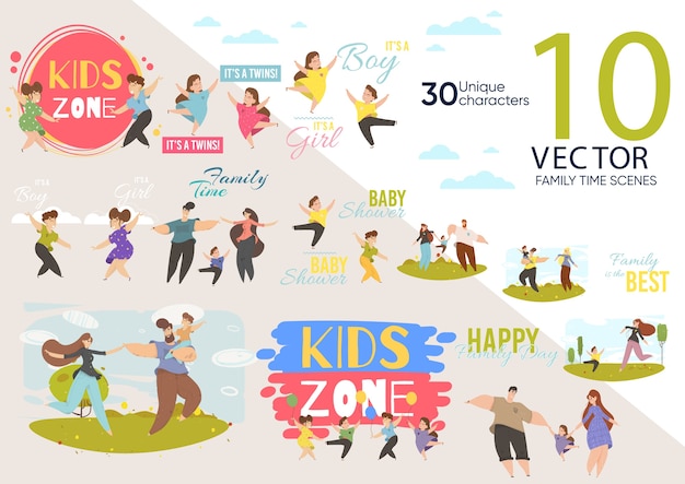 Vektor kid zone construction netter animierter zeichensatz