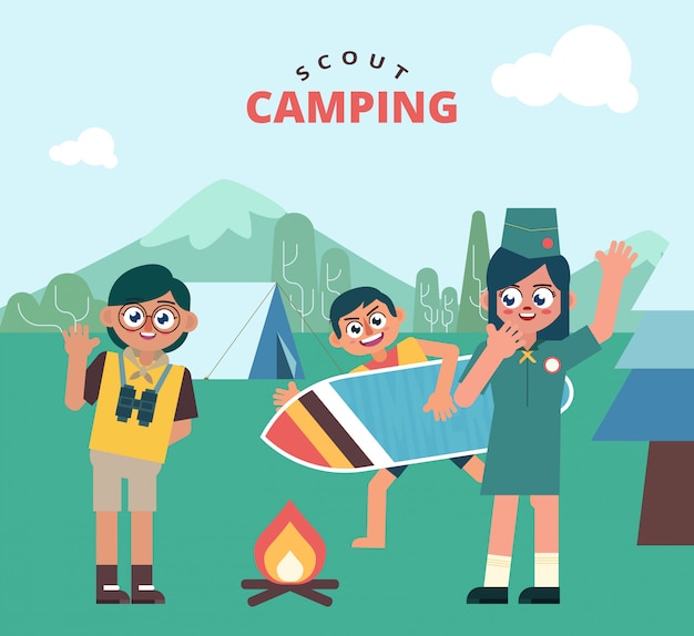 Vektor kids fun scout camping im freien