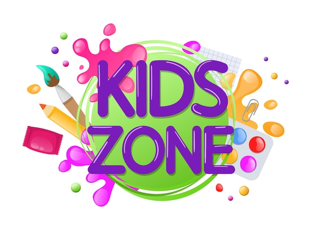 Kids Zone Unterhaltung kindisches Banner Label Aufkleber Abzeichen