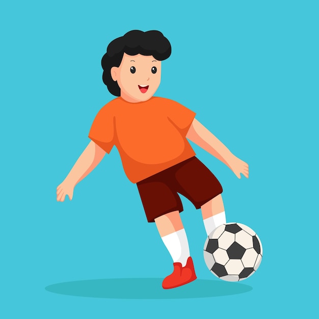 Kind, das fußball-charakter-design-illustration spielt