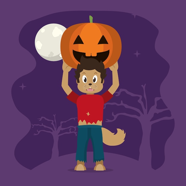 Kind in halloween-karikatur