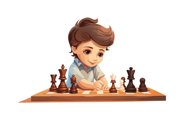 Kind spielt Schach Set Vektor isoliert