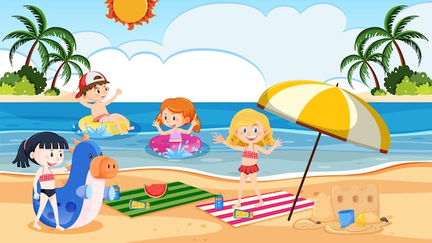 Kinder am strand in den sommerferien