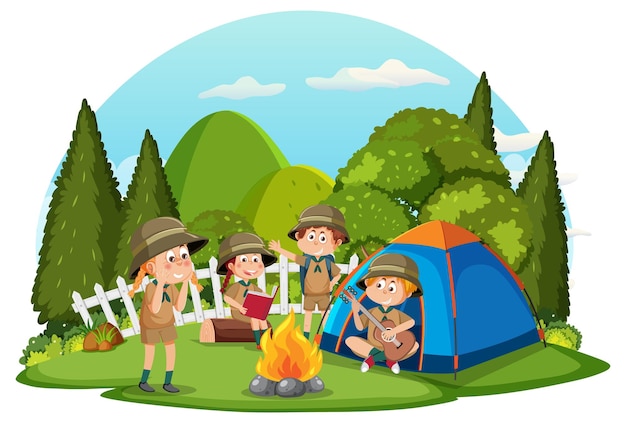 Kinder campen im Wald