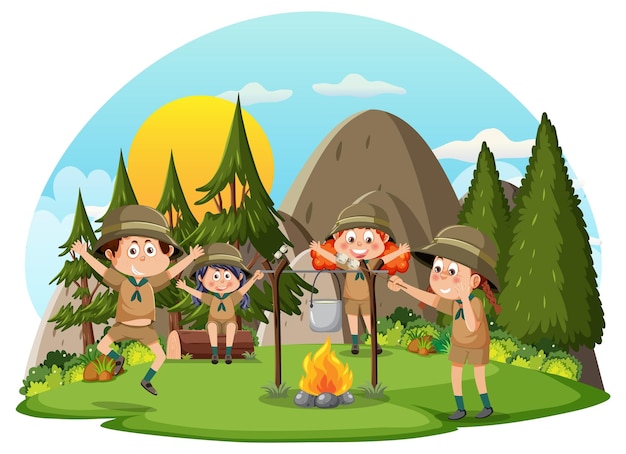 Vektor kinder campen im wald