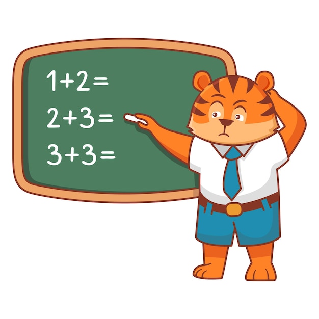 Kinder denken an eine Idee und an eine Tafel. Ein Schüler löst ein Mathematikproblem an der Tafel.