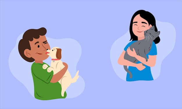 Kinder, die ihren Haustieren Liebe und Zuneigung zeigen