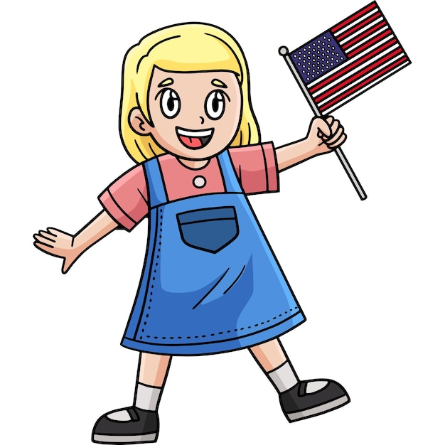 Vektor kinder, die mit der usa-flagge schwenken, zeichentrickfilme, farbige clipart