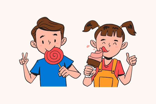 Kinder, die sich an der Leichtatte- und Eiscreme-Illustration erfreuen