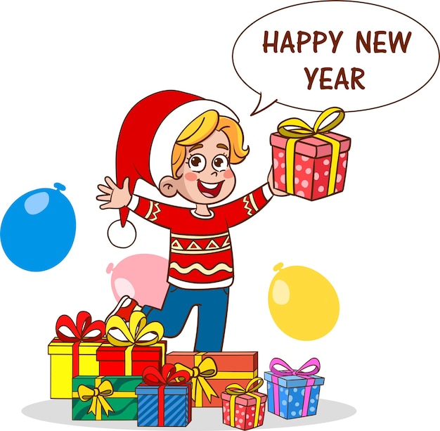 Kinder feiern neujahr und weihnachten PremiumVektor