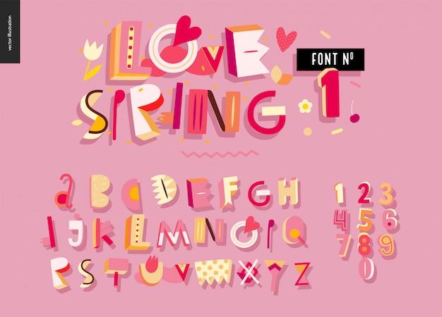 Kinder flache Alphabet festgelegt. Liebe den Frühling