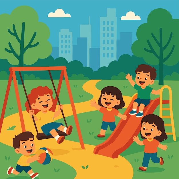 Kinder genießen das Spiel auf dem Spielplatz