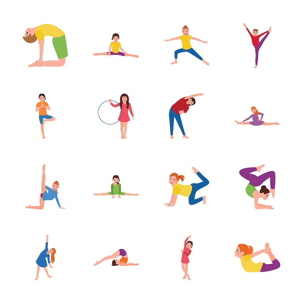 Kinder gymnastic flat icons pack