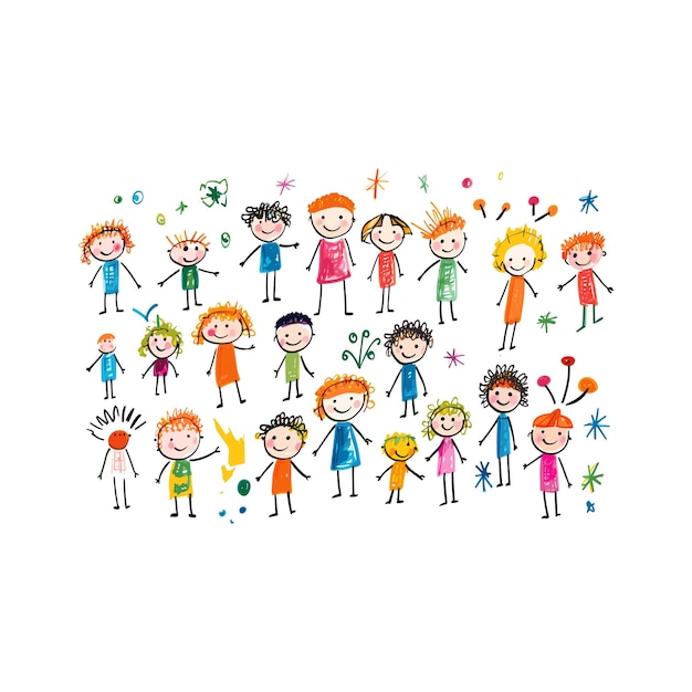 Kinder in stick-figuren clip art im stil