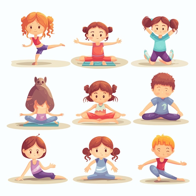 Kinder in yoga-posen, kleine kinder, die yoga machen.