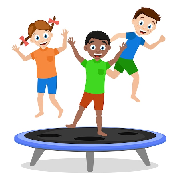 Vektor kinder, jungen und mädchen, die auf einem trampolin springen