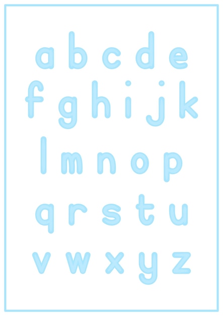 Kinder lernen druckbare alphabet-kleinbuchstaben in blauer farbe