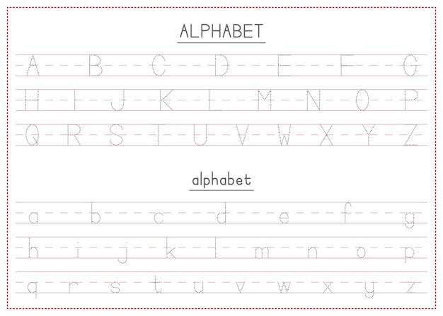 Kinder lernen druckbare alphabete zum nachzeichnen von groß- und kleinbuchstaben