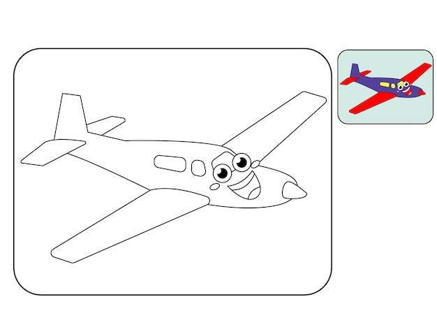 Vektor kinder malbuch transportkonzept. illustration babybücher flugzeug, schiff, ballon, u-boot