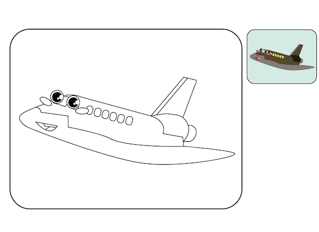 Kinder malbuch transportkonzept. illustration babybücher flugzeug, schiff, ballon, u-boot