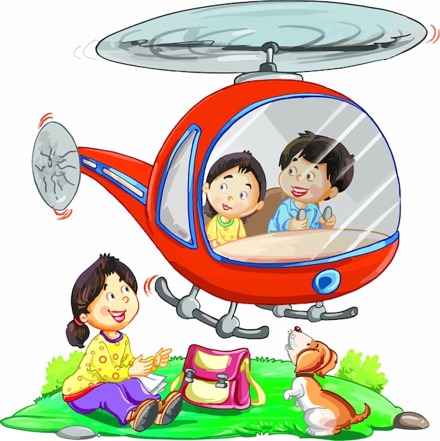 Kinder mit hubschrauber