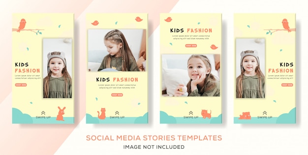 Kinder Modegeschäft Verkauf Set Banner Geschichten Post Premium Vector