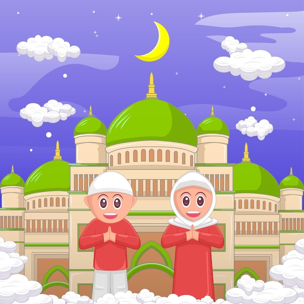 Kinder ramadan kareem islamische cartoon illustration