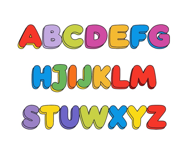 Kinder Schriftart im Cartoon-Stil Lustige Buchstaben Vektoralphabet