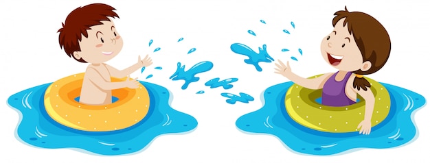 Kinder schwimmen mit Schwimmring