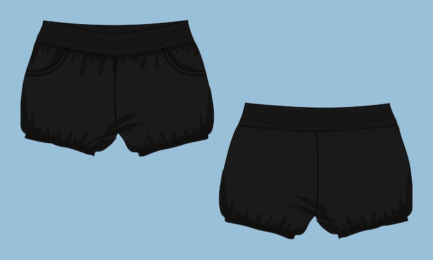 Kinder Shorts Hose Mode flache Skizze Vektor Illustration Vorlage Vorder- und Rückansicht