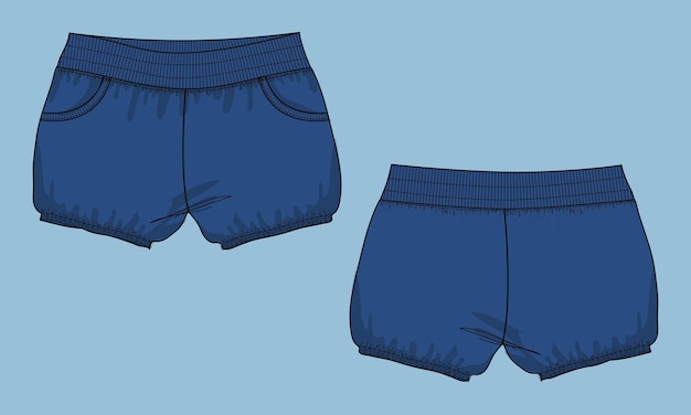 Kinder Shorts Hose Mode flache Skizze Vektor Illustration Vorlage Vorder- und Rückansicht