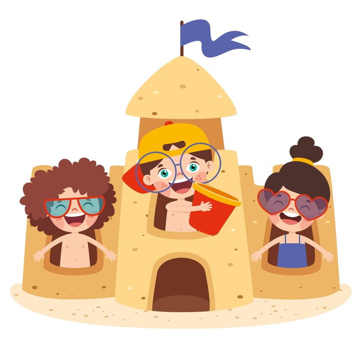 Vektor kinder spielen mit sandburg