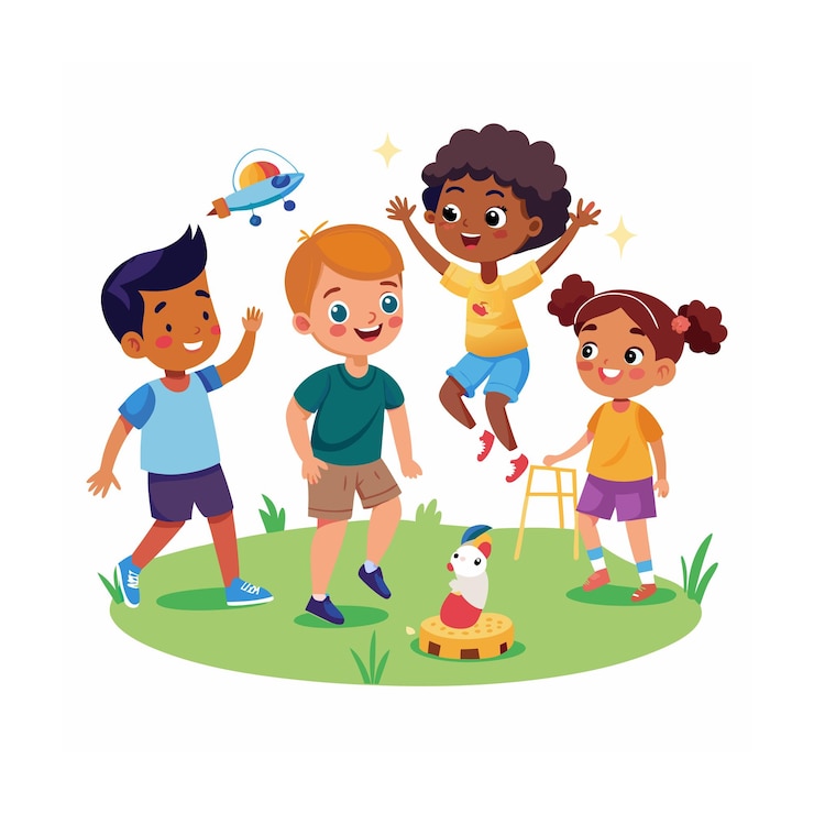 Kinder spielen und unterhalten Augenblicke Vektorillustration