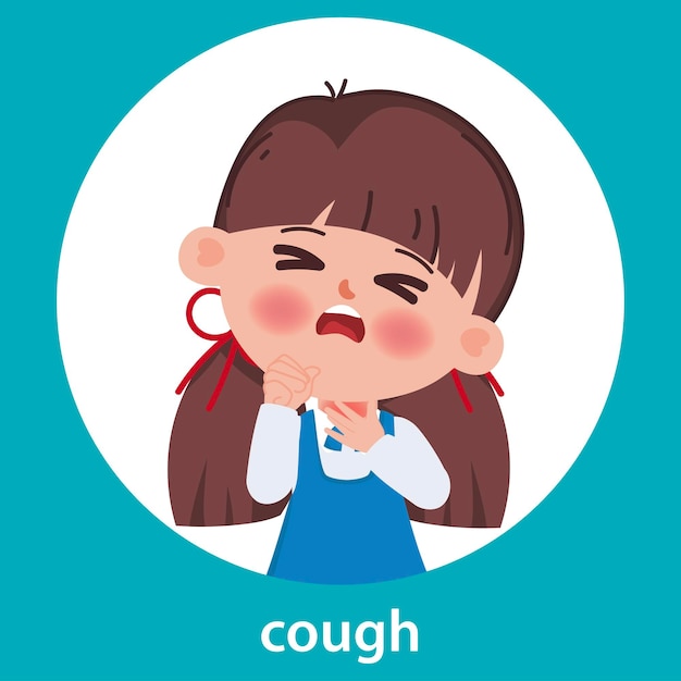 Vektor kinder symptome von krankheiten cartoon-kind mit fieber schleim husten und halsschmerzen grippe oder erkältung