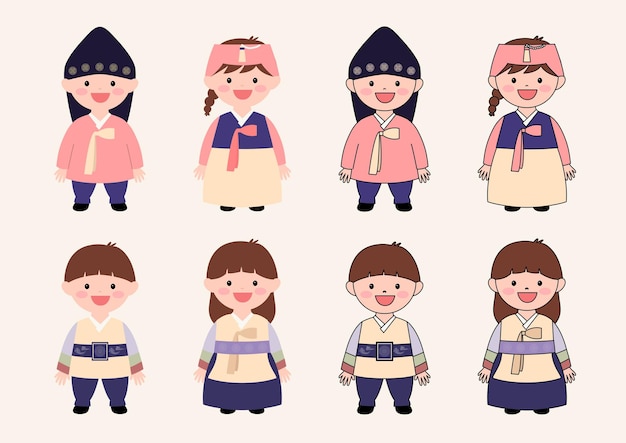 Kinder tragen traditionelle koreanische kostüme