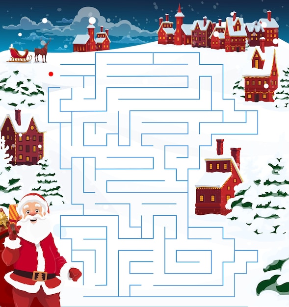 Vektor kinder-weihnachtslabyrinth-labyrinth-spielvorlage