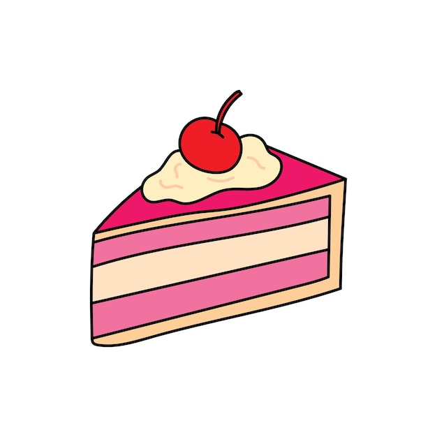 Kinder zeichnen Cartoon-Vektor-Illustration, Kuchenscheibe, Hexencreme und Kirschsymbol isoliert