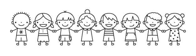 Kinder zeichnen von Hand zu Hand Vektorlinien