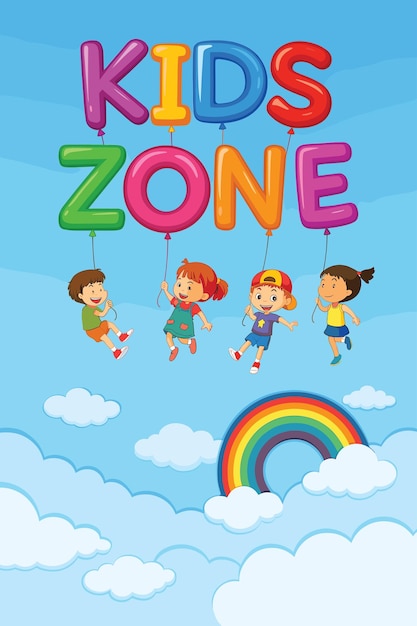 Kinder-Zone-Illustration mit schwimmenden Kindern und Rainbow Fun Cartoon-Design