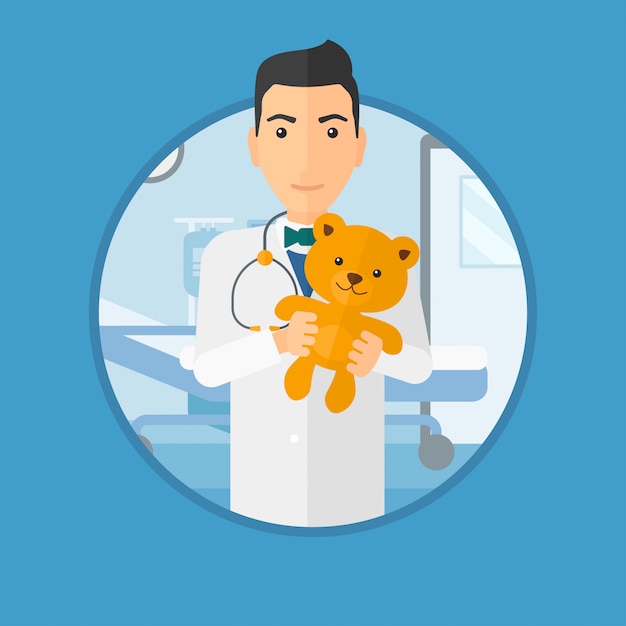 Kinderarztdoktor, der teddybären hält.